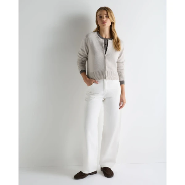 N.Peal Chunky Crop Cashmere Cardigan in Arctic Grey Melange
