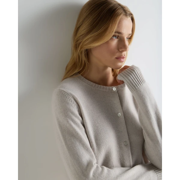 N.Peal Chunky Crop Cashmere Cardigan in Arctic Grey Melange