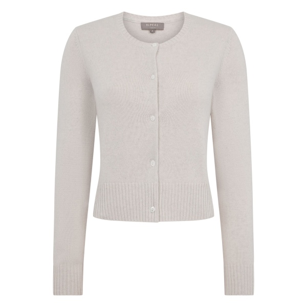 N.Peal Chunky Crop Cashmere Cardigan in Arctic Grey Melange | Cardigan | Luxury Shoes 