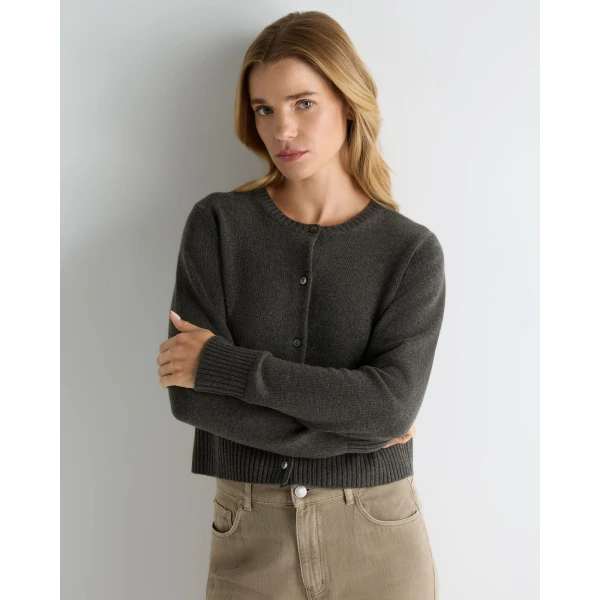 N.Peal Chunky Crop Cashmere Cardigan in Grey Moss
