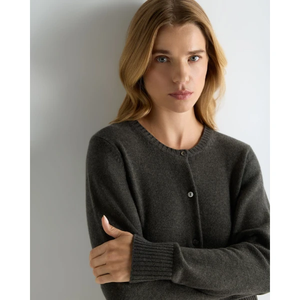 N.Peal Chunky Crop Cashmere Cardigan in Grey Moss