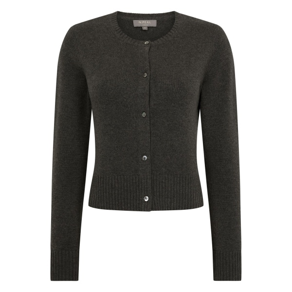 N.Peal Chunky Crop Cashmere Cardigan in Grey Moss | Cardigan | Luxury Shoes 