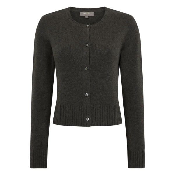 N.Peal Chunky Crop Cashmere Cardigan in Grey Moss | Cardigan | Luxury Shoes 