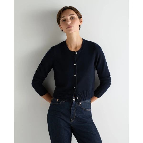 N.Peal Chunky Crop Cashmere Cardigan in Navy Blue