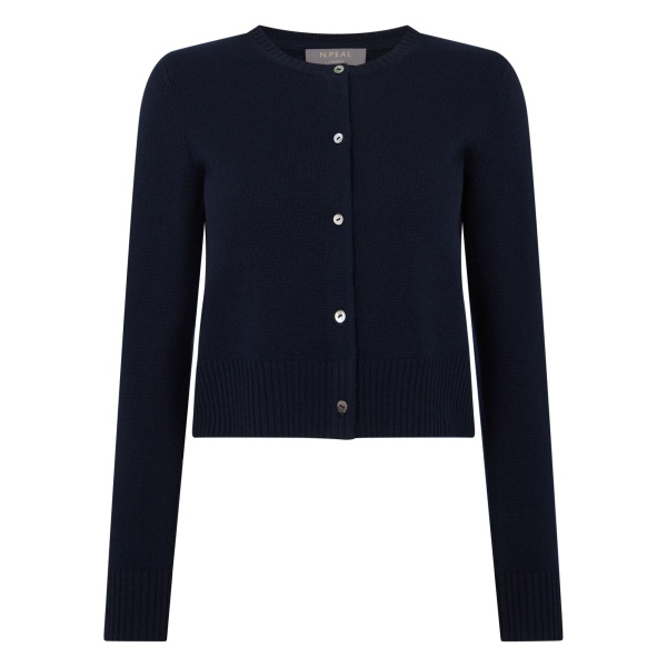 N.Peal Chunky Crop Cashmere Cardigan in Navy Blue | Cardigan | Luxury Shoes 