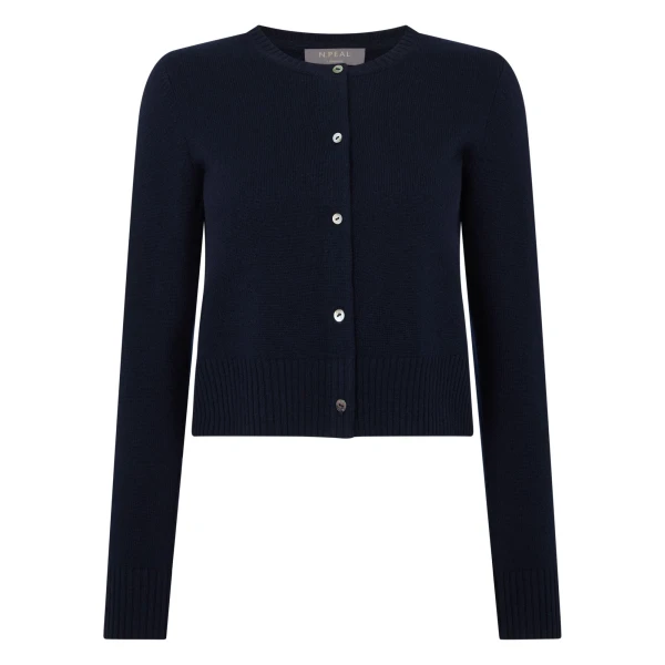 Chunky Crop Cashmere Cardigan in Navy Blue