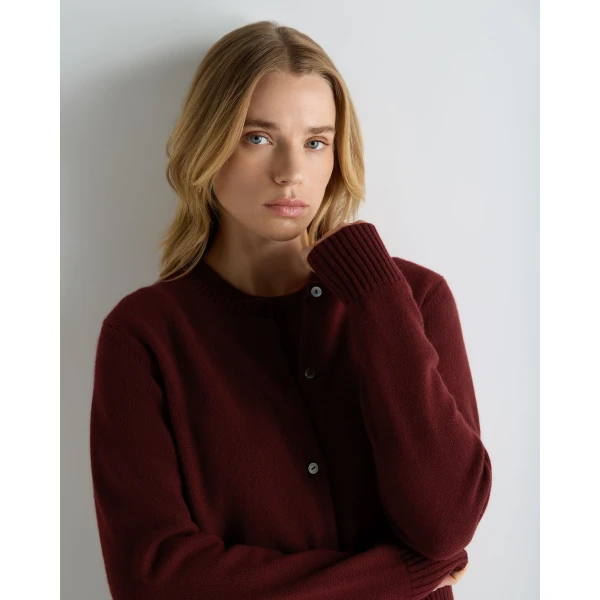 N.Peal Chunky Crop Cashmere Cardigan in Rustic Red