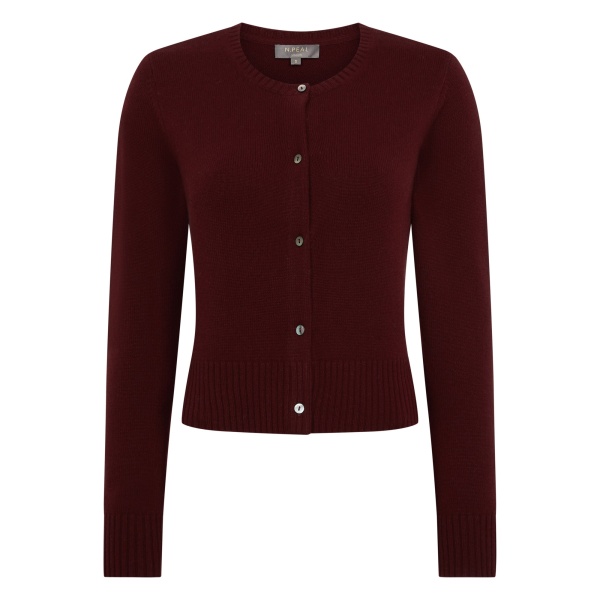 N.Peal Chunky Crop Cashmere Cardigan in Rustic Red | Cardigan | Luxury Shoes 