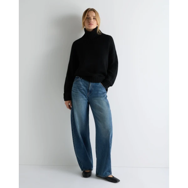 N.Peal Chunky Funnel Neck Cashmere Jumper in Black