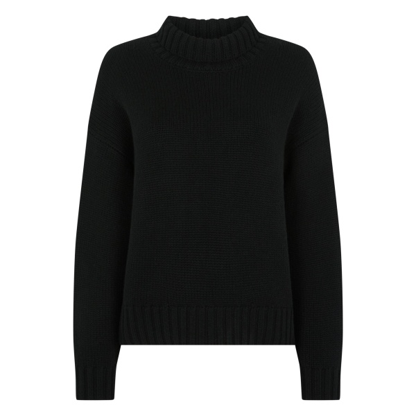 N.Peal Chunky Funnel Neck Cashmere Jumper in Black | Turtlenecks | Luxury Shoes 