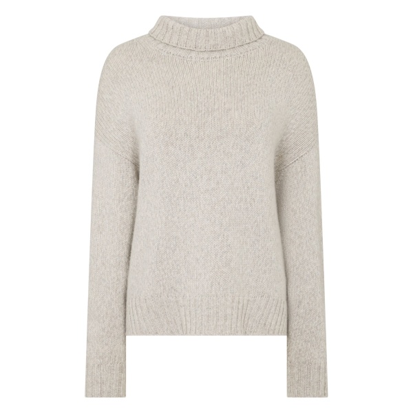 N.Peal Chunky Funnel Neck Cashmere Jumper in Cashmere Grey Melange | Turtlenecks | Luxury Shoes 