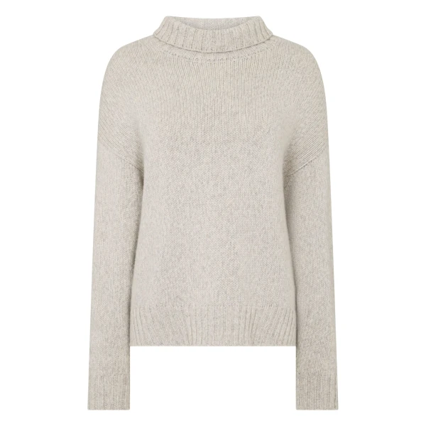 N.Peal Chunky Funnel Neck Cashmere Jumper in Cashmere Grey Melange | Turtlenecks | Luxury Shoes 