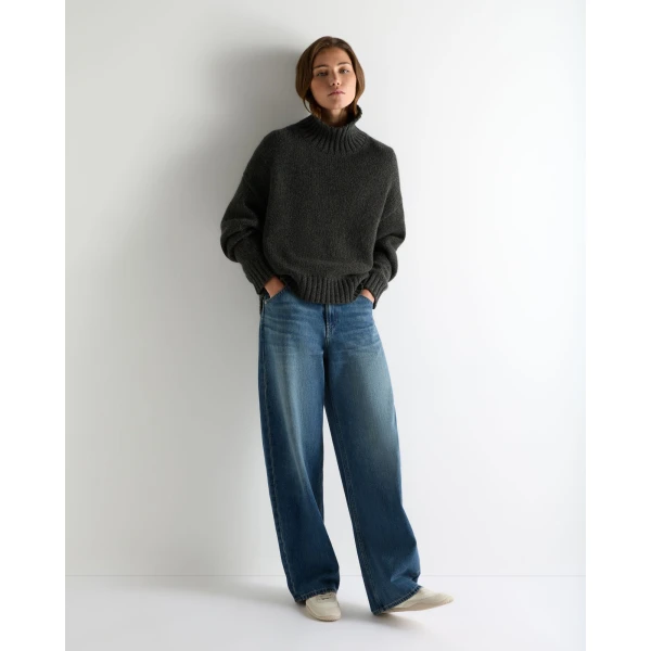 N.Peal Chunky Funnel Neck Cashmere Jumper in Grey Moss Melange