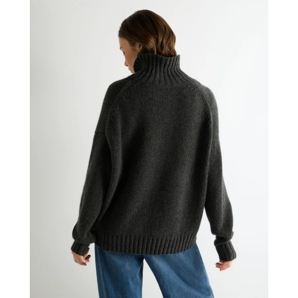 N.Peal Chunky Funnel Neck Cashmere Jumper in Grey Moss Melange