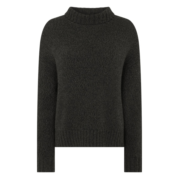 N.Peal Chunky Funnel Neck Cashmere Jumper in Grey Moss Melange | Turtlenecks | Luxury Shoes 