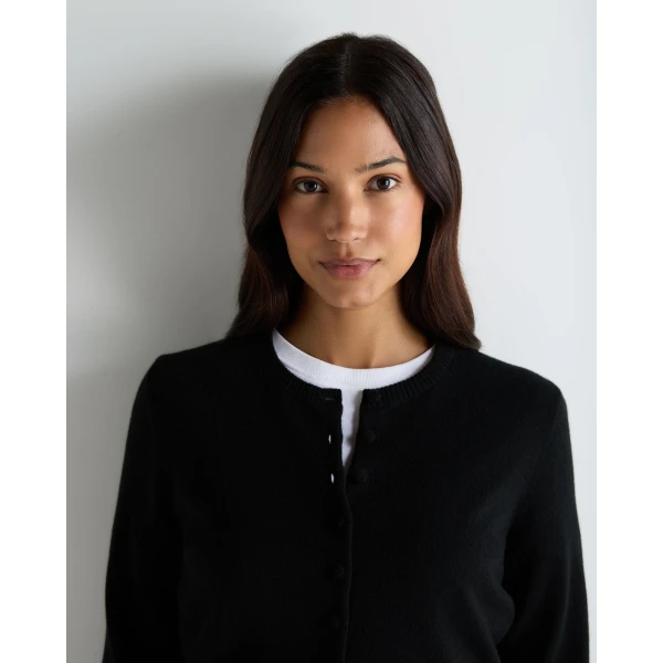 N.Peal Covered Button Cashmere Cardigan in Black