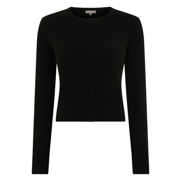 N.Peal Covered Button Cashmere Cardigan in Black | Cardigan | Luxury Shoes 
