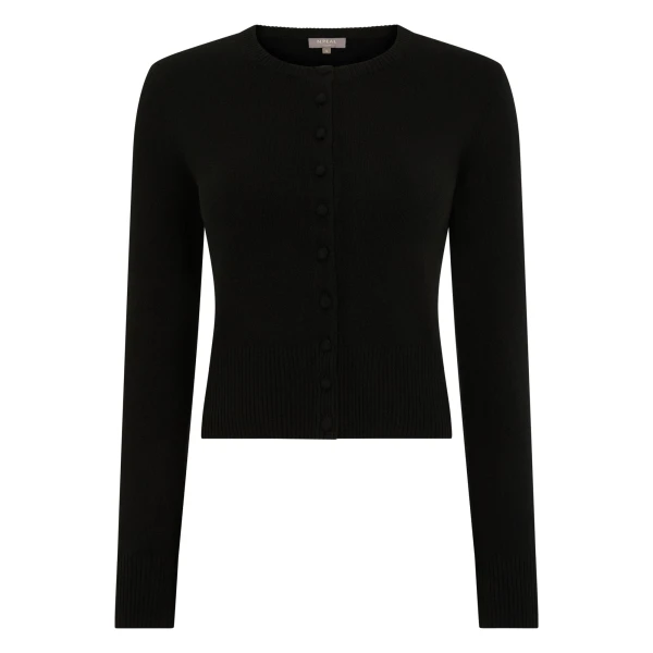 N.Peal Covered Button Cashmere Cardigan in Black | Cardigan | Luxury Shoes 
