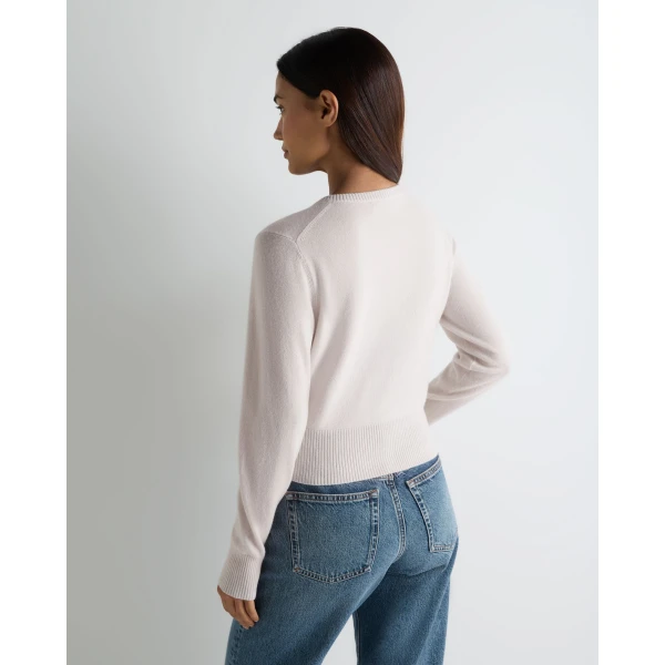 N.Peal Covered Button Cashmere Cardigan in Snow Grey