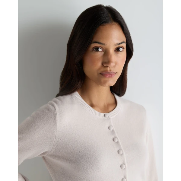N.Peal Covered Button Cashmere Cardigan in Snow Grey