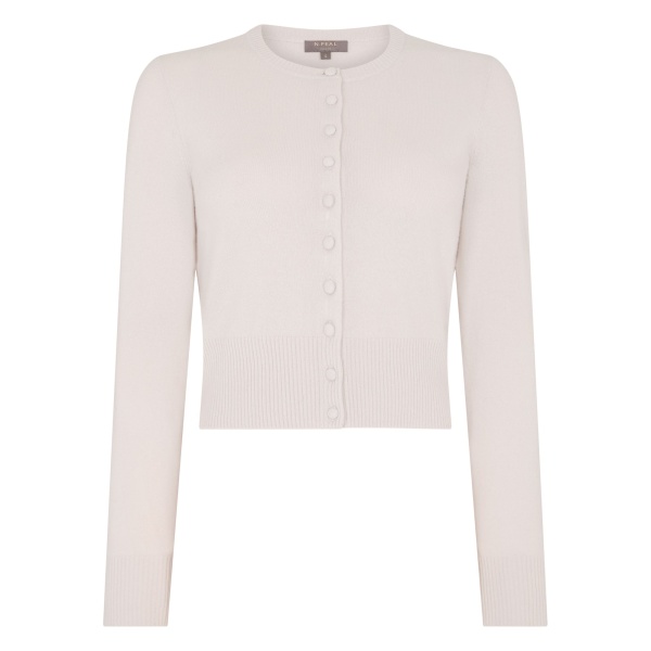 N.Peal Covered Button Cashmere Cardigan in Snow Grey | Cardigan | Luxury Shoes 