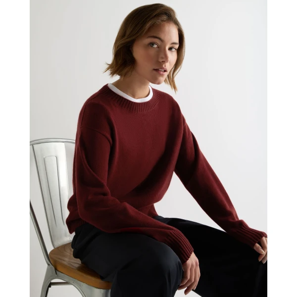 N.Peal Crop Boat Neck Cashmere Jumper in Rustic Red