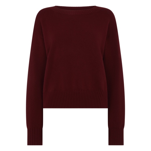 N.Peal Crop Boat Neck Cashmere Jumper in Rustic Red | Sweaters | Luxury Shoes 