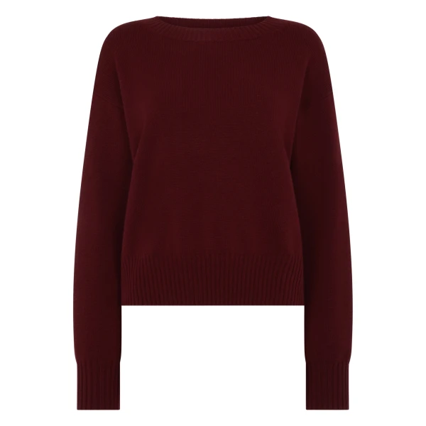 N.Peal Crop Boat Neck Cashmere Jumper in Rustic Red | Sweaters | Luxury Shoes 