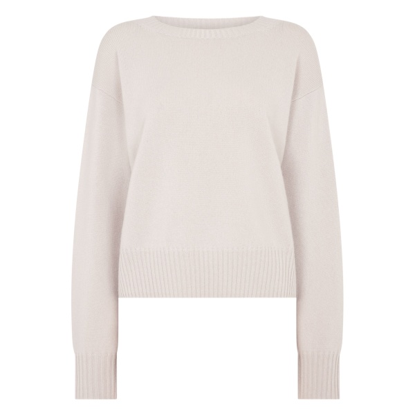 N.Peal Crop Boat Neck Cashmere Jumper in Snow Grey | Sweaters | Luxury Shoes 