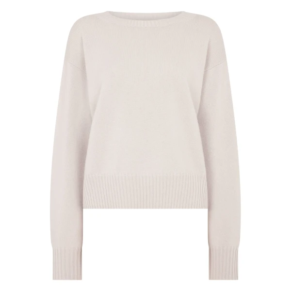 Crop Boat Neck Cashmere Jumper in Snow Grey