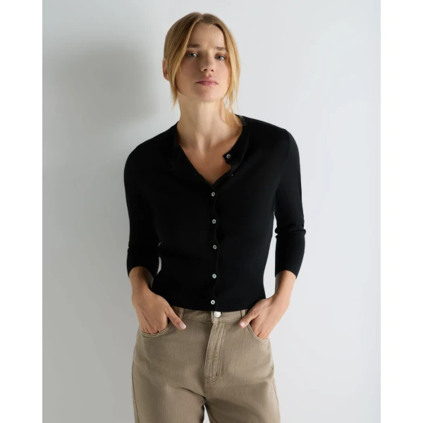 N.Peal Darcie Superfine Cashmere Cropped Cardigan in Black