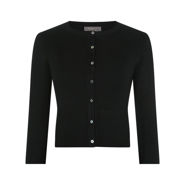 N.Peal Darcie Superfine Cashmere Cropped Cardigan in Black | Cardigan | Luxury Shoes 