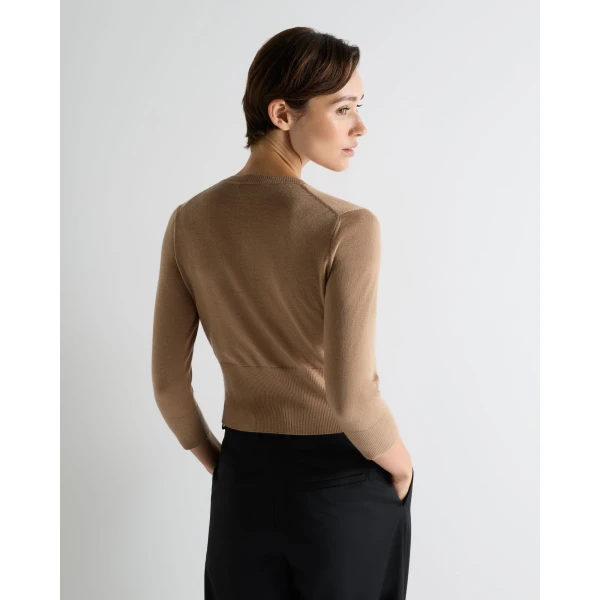 N.Peal Darcie Superfine Cashmere Cropped Cardigan in Caramel Brown