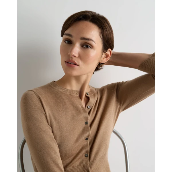 N.Peal Darcie Superfine Cashmere Cropped Cardigan in Caramel Brown