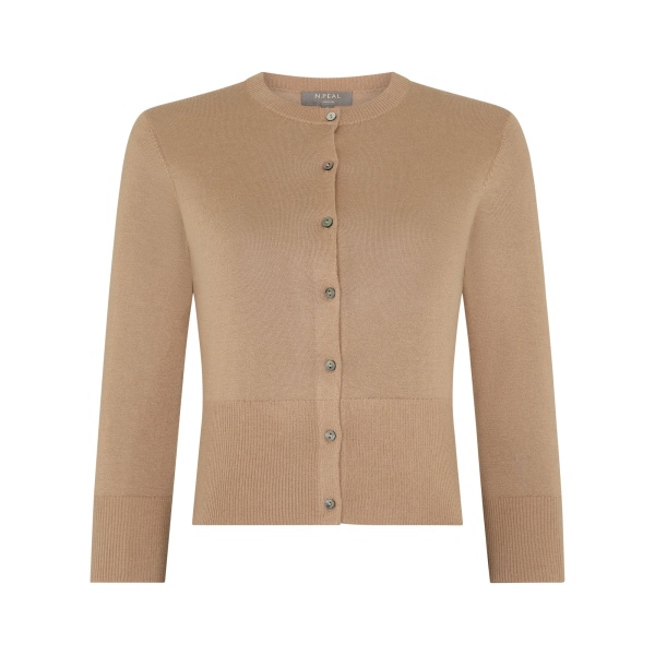 N.Peal Darcie Superfine Cashmere Cropped Cardigan in Caramel Brown | Cardigan | Luxury Shoes 