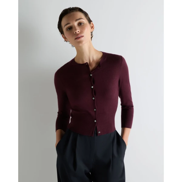 N.Peal Darcie Superfine Cashmere Cropped Cardigan in Damson Red