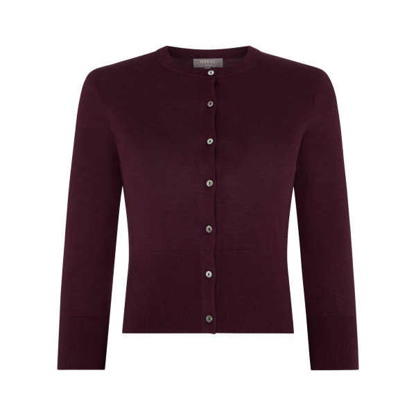 N.Peal Darcie Superfine Cashmere Cropped Cardigan in Damson Red | Cardigan | Luxury Shoes 