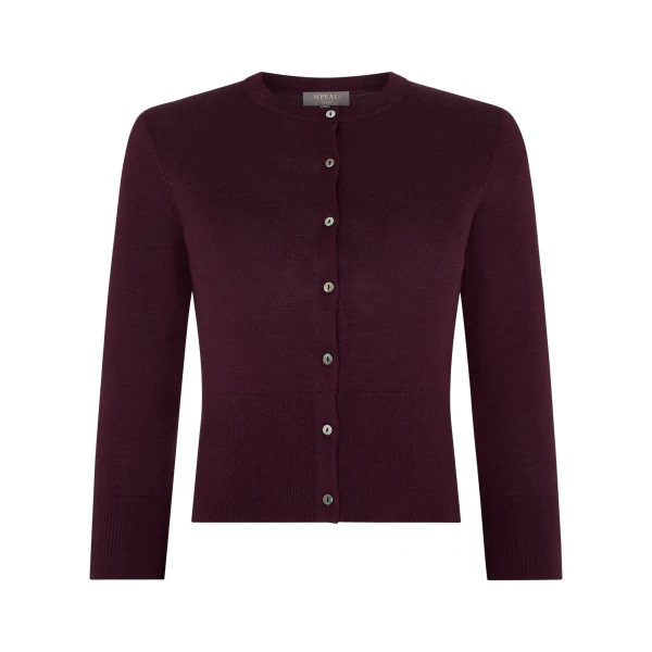 Darcie Superfine Cashmere Cropped Cardigan in Damson Red