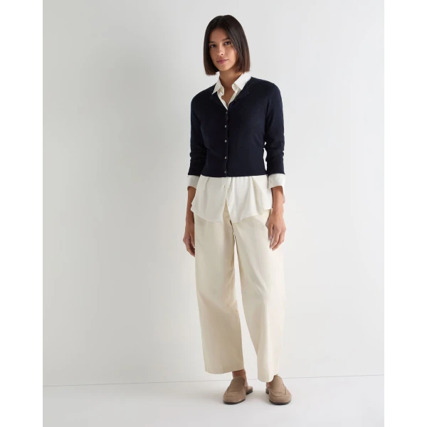 N.Peal Darcie Superfine Cashmere Cropped Cardigan in Navy Blue