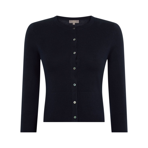 N.Peal Darcie Superfine Cashmere Cropped Cardigan in Navy Blue | Cardigan | Luxury Shoes 