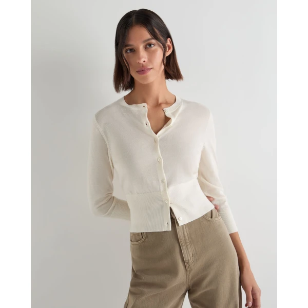 N.Peal Darcie Superfine Cashmere Cropped Cardigan in New Ivory White