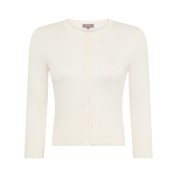 N.Peal Darcie Superfine Cashmere Cropped Cardigan in New Ivory White