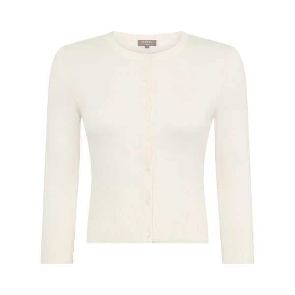 N.Peal Darcie Superfine Cashmere Cropped Cardigan in New Ivory White
