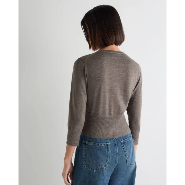 N.Peal Darcie Superfine Cashmere Cropped Cardigan in Pecan Brown