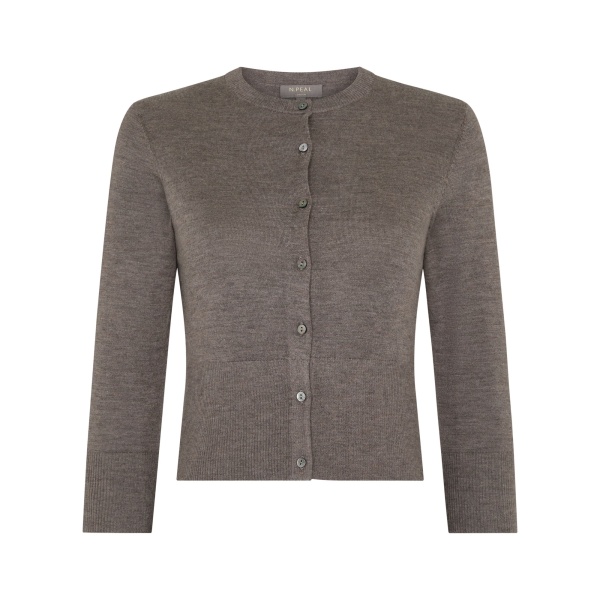 N.Peal Darcie Superfine Cashmere Cropped Cardigan in Pecan Brown