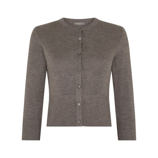 Darcie Superfine Cashmere Cropped Cardigan in Pecan Brown