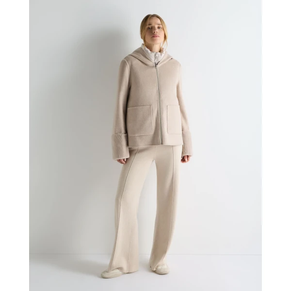 N.Peal Double Layer Jacket With Fur Trim in Beige Brown Dogtooth