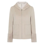 N.Peal Double Layer Jacket With Fur Trim in Beige Brown Dogtooth | Jackets | Luxury Shoes 