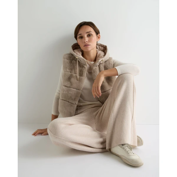 N.Peal Down Gilet With Rex Fur in Beige Brown