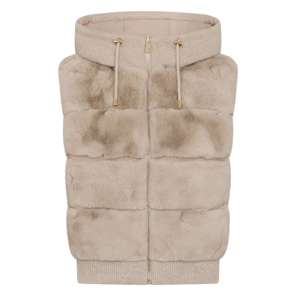 N.Peal Down Gilet With Rex Fur in Beige Brown | Vests | Luxury Shoes 